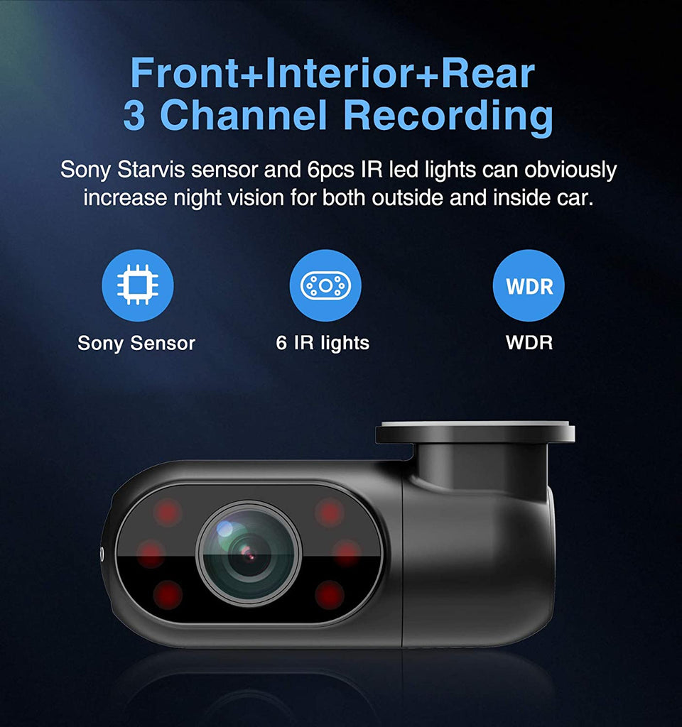 WiFi 3 Channel Dash Cam 2K+1080P+1080P@30fps with GPS Speed, 4K Dual  Dashcam Front and Inside, Triple Car Dash Camera with Type C Port, WDR, IR  Night